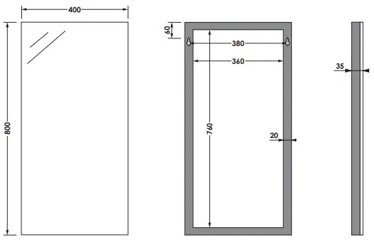 Sanituba Alu spiegel 40x80 Aluminium Geborsteld