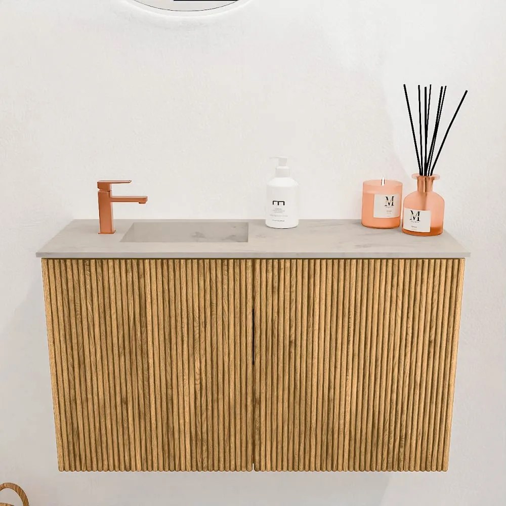 Mondiaz Joya DLux 70cm toiletmeubel oak met wastafel faye links 1 kraangat opalo