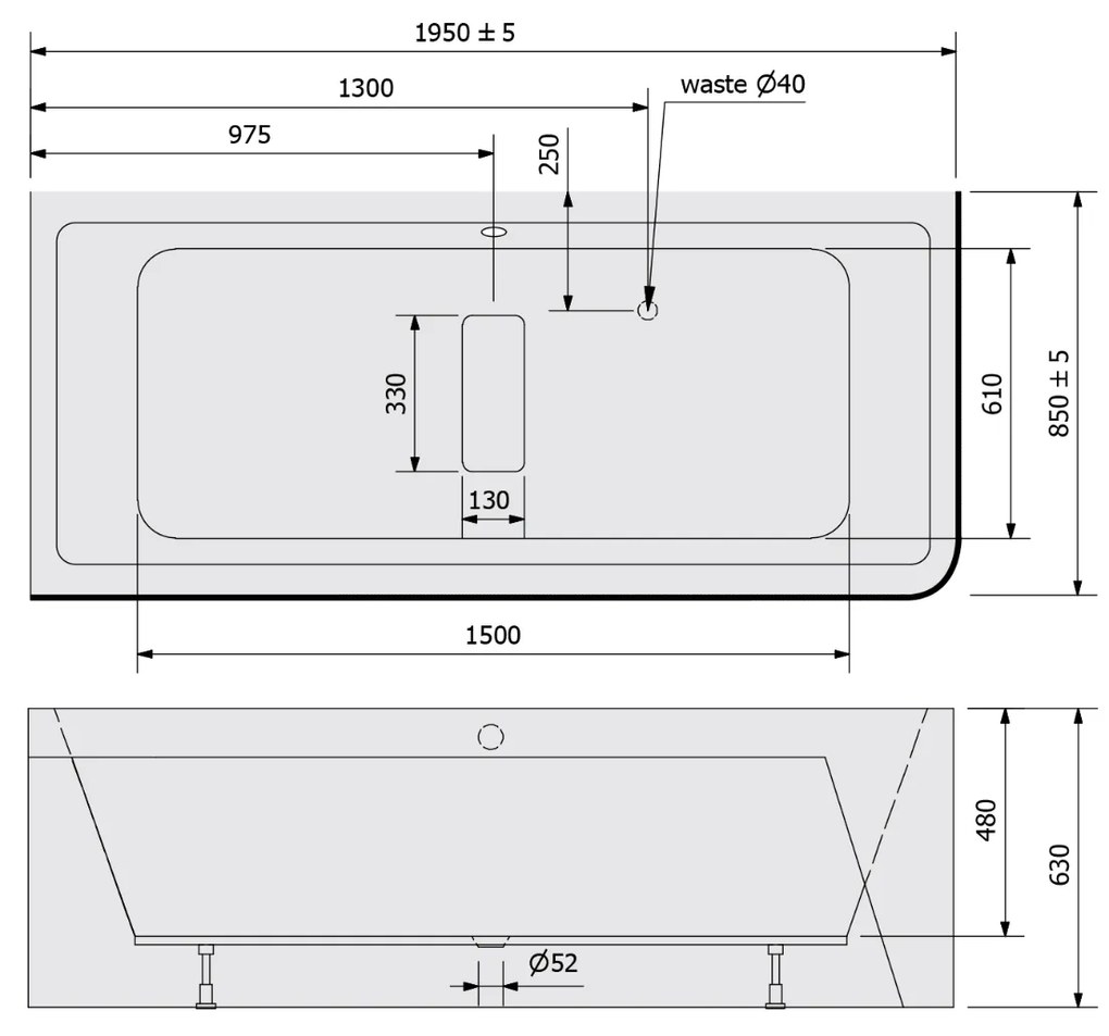 Polysan Marlene Curve ligbad links 195x85x63cm wit