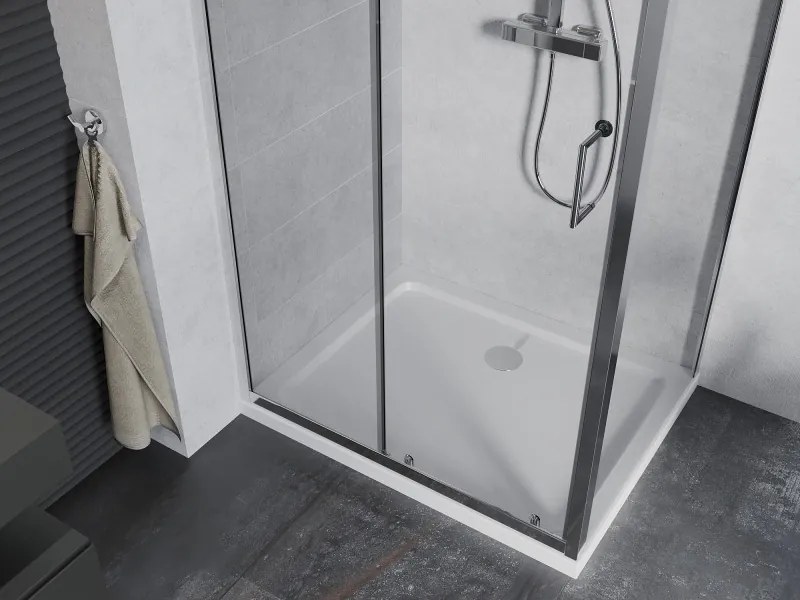 Mexen Apia schuifbare douchecabine 120 x 90 cm, transparant, chroom + Flat douchebak - 840-120-090-01-00-4010