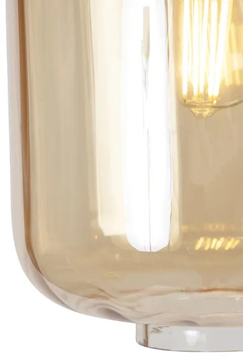 Eettafel / Eetkamer Design hanglamp zwart met amber glas 3-lichts 226 cm - Qara Design E27 Binnenverlichting Lamp