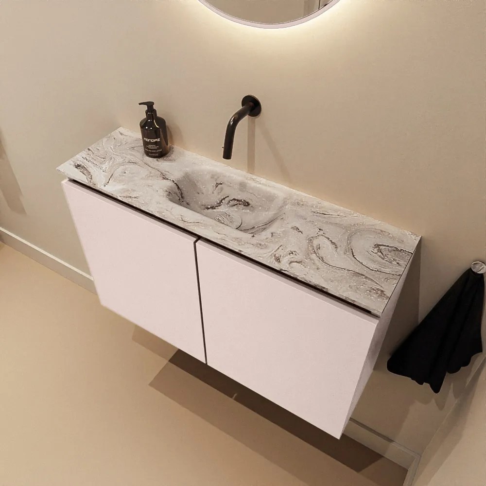 Mondiaz Ture DLux toiletmeubel 80cm rosee met wastafel glace midden zonder kraangat