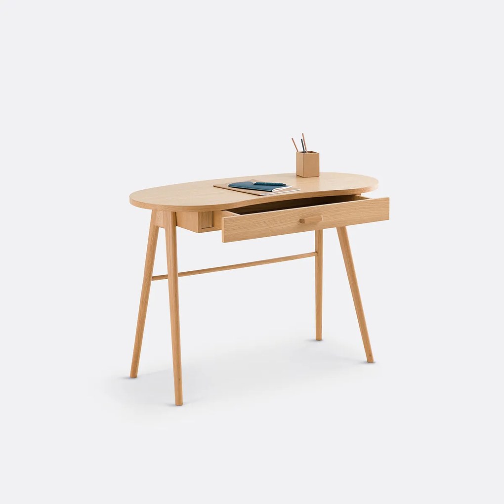 Bureau met 1 lade van massief eikenhout en eikenfineer, Astrid