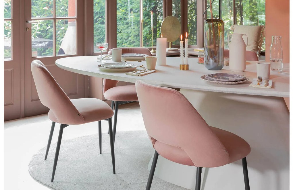 Goossens Eetkamerstoel Emma roze microvezel leuning, elegant chic