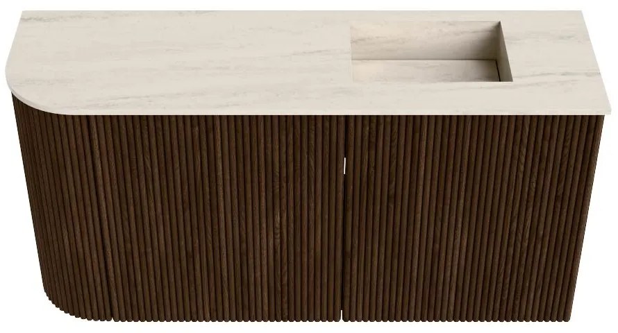 Mondiaz Joya DLux 80cm toiletmeubel ronding links walnut met wastafel faye rechts 1 kraangat meli