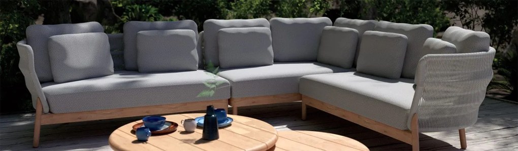 4 Seasons Outdoor Avalon hoekbank met 2 Ceylon tafels Loungeset houtkleur weerbestendig