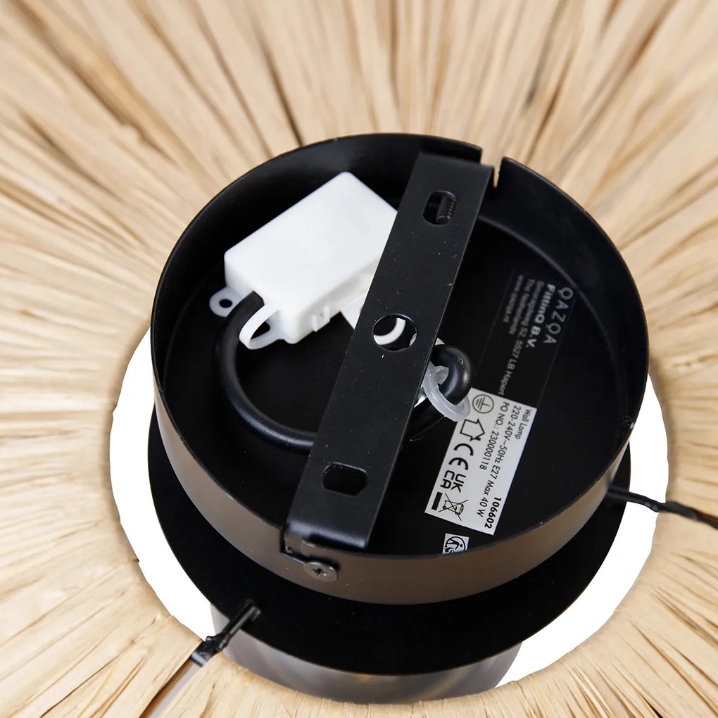 Landelijke wandlamp zwart met touw 45 cm - Leia