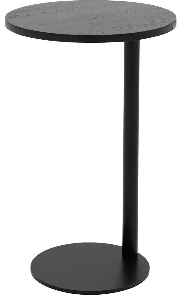 Goossens Nachtkastje Runt, Voet rond metaal ral 9005 zwart, blad massief eik