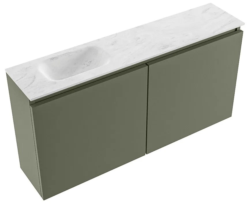 Mondiaz Ture DLux toiletmeubel 100cm army met wastafel opalo links met kraangat