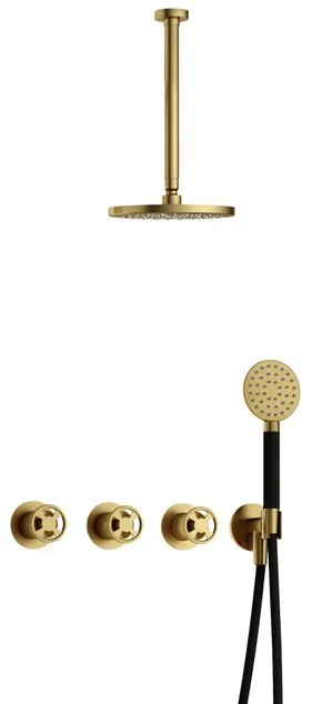 Hotbath Cobber IBSW70 Regendoucheset inbouw - 30cm plafondarm - 20cm ronde hoofddouche - 3 standen handdouche - Geborsteld messing PVD IBSW70BBP13