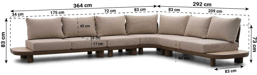 Hoek loungeset 6 personen Aluminium/Rope /Ceramic stone Taupe Santika Furniture Santika