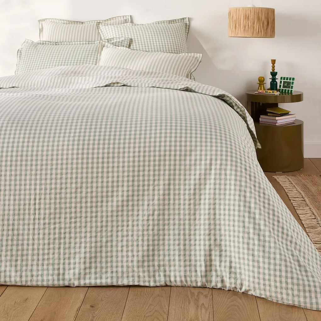 Dekbedovertrek seersucker katoen, Cottage vert