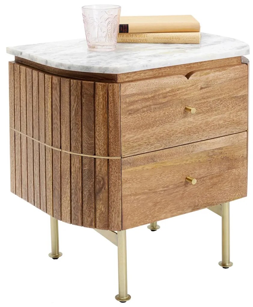 Kare Design Grace Nachtkastje Mangohout En Marmer - 50x35x55cm.