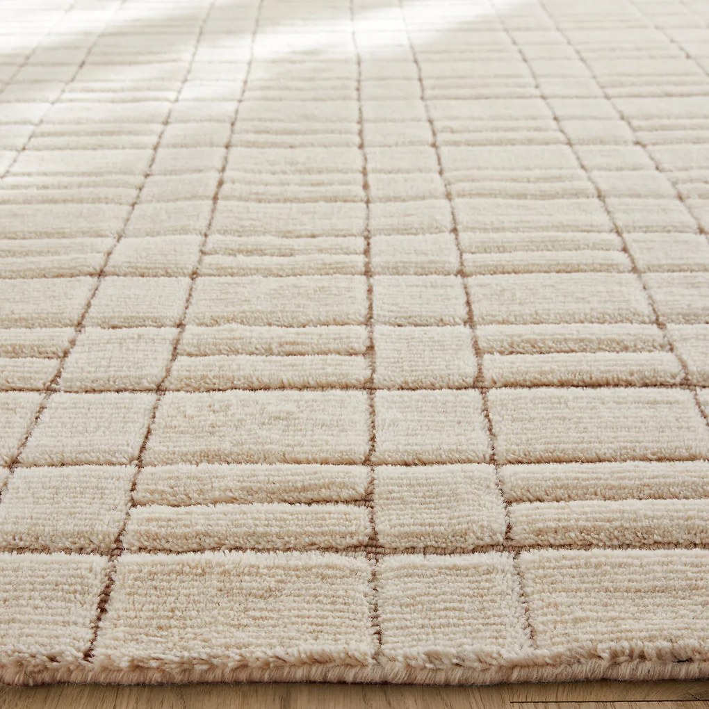 Raster vloerkleed in zuiver wol met de hand geknoopt, Mondria