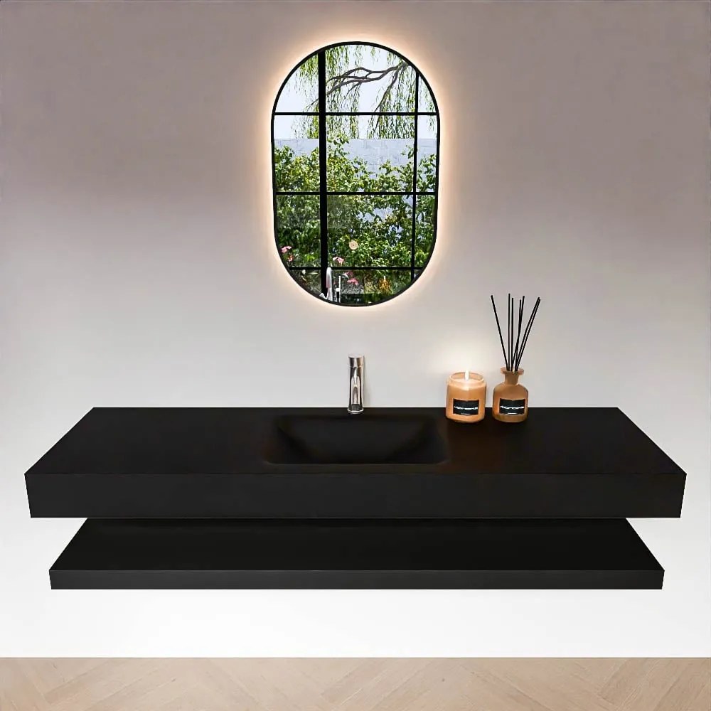 Zaro Alan badmeubel 160cm met planchet urban en vrijhangende wastafel cloud midden 1 kraangat urban