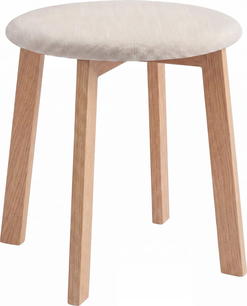 Mazzoni ZOI Lichtbeige (stof Storm 04)/eiken onderstel - RONDE GESTOFFEERDE KRUK VOOR KEUKEN/WOONKAMER