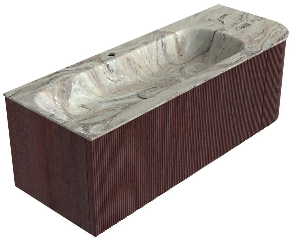 Mondiaz Kurve-dlux 125cm badmeubel ronding rechts ruby met 1 lade en deur en wastafel big medium kraangat links glace