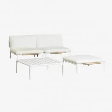 Tuinset Met 2-delige Modulaire Bank, Salontafel En Poef Van Roubly Staal Beige Amandelroos - Sklum