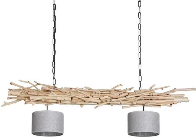 Hanglamp Blank hout met Jute Zilveren Lampenkapjes