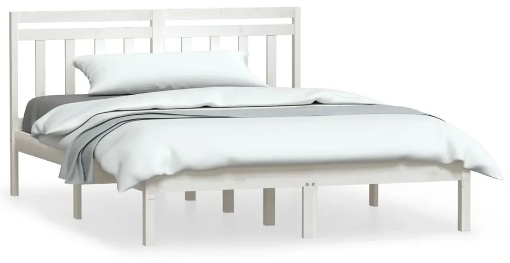 vidaXL Bedframe massief hout wit 150x200 cm 5FT king size
