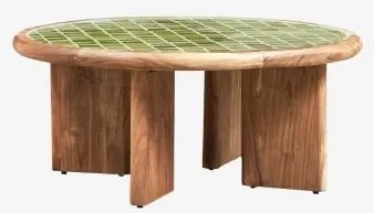 Ronde Salontafel Ø80 Cm Met Tegels En Acaciahout Aitana Meloengroen - Acaciabruin - Sklum