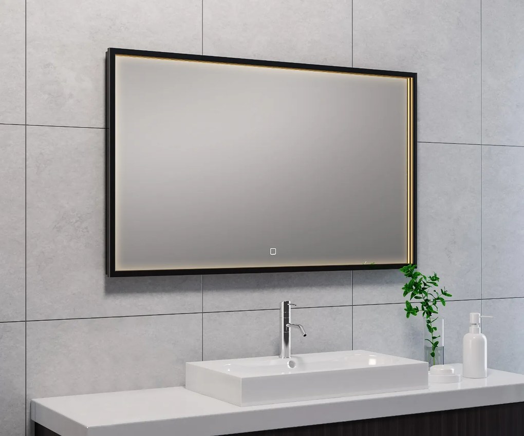 Mueller Square LED spiegel 100x60cm mat zwart met spiegelverwarming