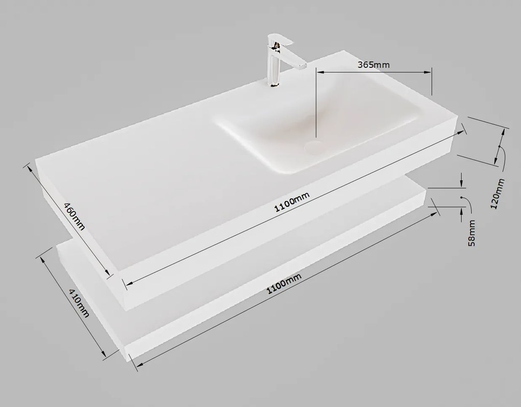 Mondiaz Alan DLux planchet 110cm met wastafel rechts zonder kraangat opalo