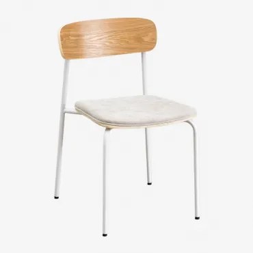 Set Van 4 Stapelbare Eetkamerstoelen Van Ijzer En Hout Wilpier Gardenia Wit & Stof Gebroken Wit - Sklum