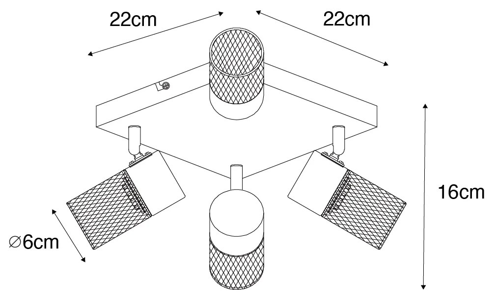 Industriële plafondspot zwart 4-lichts verstelbaar - Jim