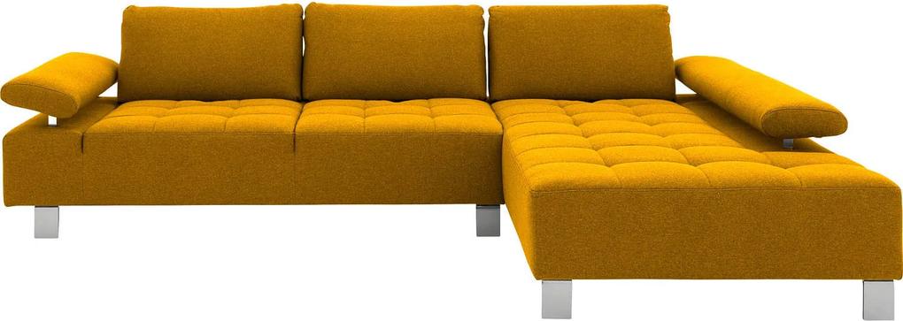 Goossens Bank Alvin geel, stof, 3-zits, modern design met chaise longue rechts