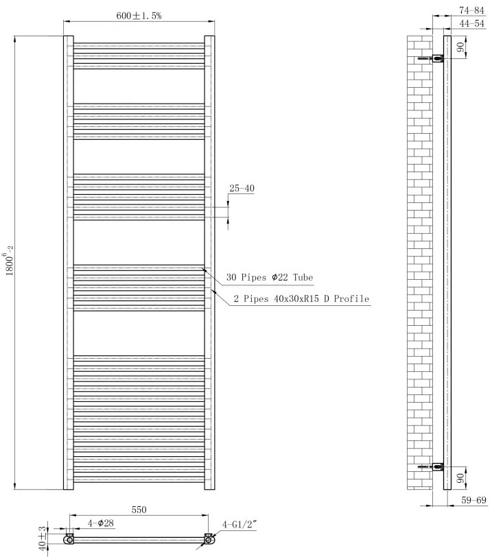 Eastbrook Wendover handdoekradiator 60x180cm 780W messing geborsteld