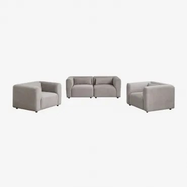 Woonkamer Set Met 2-delige Modulaire Bank En 2 Fauteuils Fogler Corduroy Licht Taupegrijs - Sklum