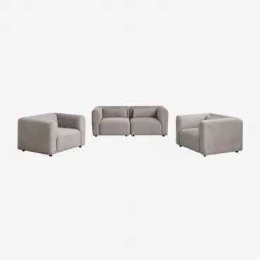 Woonkamerset Met 2-delige Modulaire Bank En 2 Fogler Fauteuils Corduroy Grijs – Taupe – Koel - Sklum