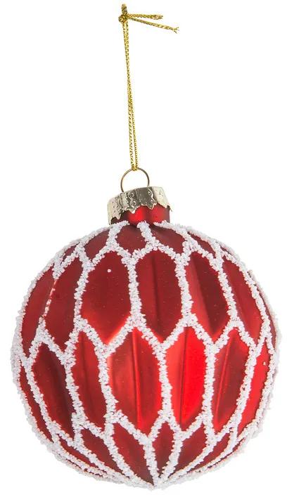 Kerstbal - glas - rood reliëf wit