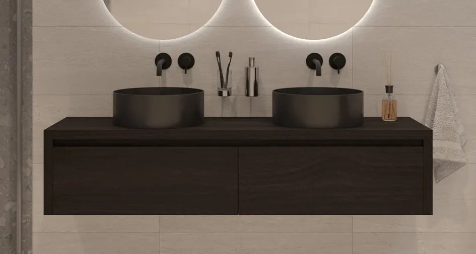 Gliss Design Ares badmeubel 160cm 2 lades charcoal zonder waskom