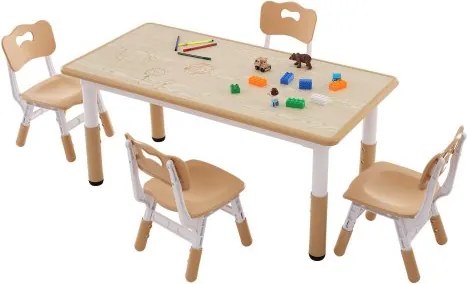 VEVOR Kinderzitgroep, kindertafel, 4 kinderstoelen, 1 tafel, kinderzitgroep van PP, kindertafelset, verstelbaar 48,2-57,2 cm / 27-31 cm voor kinderen, meisjes, speelkamer, stabiele kindermeubelset