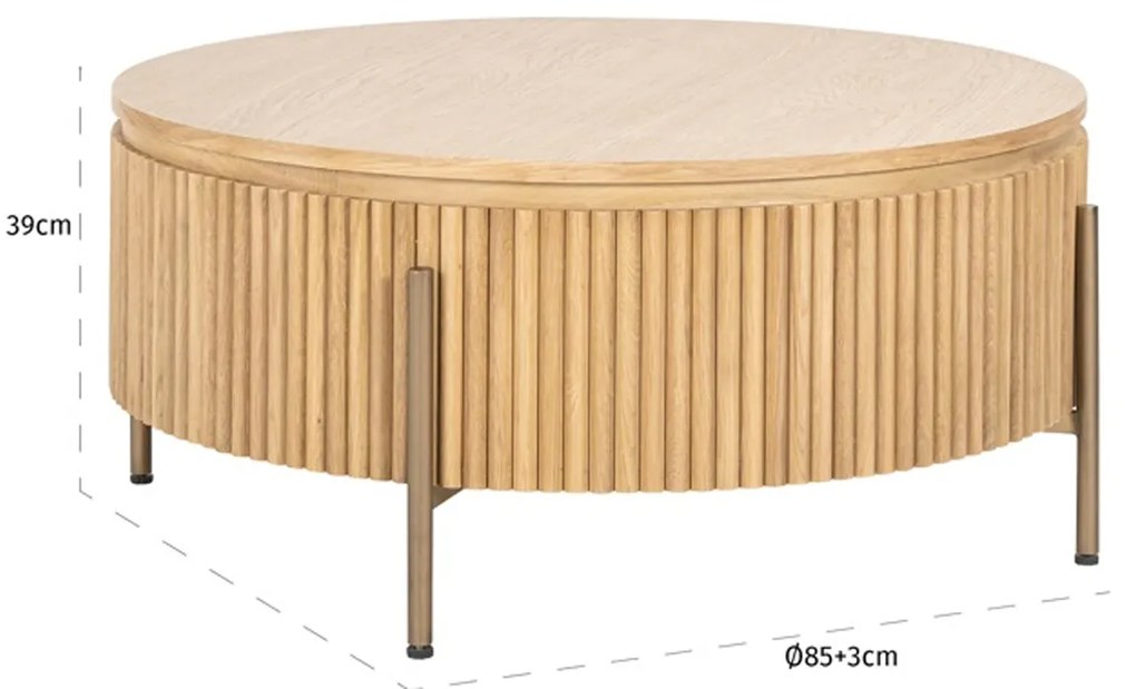 Richmond Interiors Belfort Ronde Salontafel Eiken Met Ribbels - 85 X 85cm.