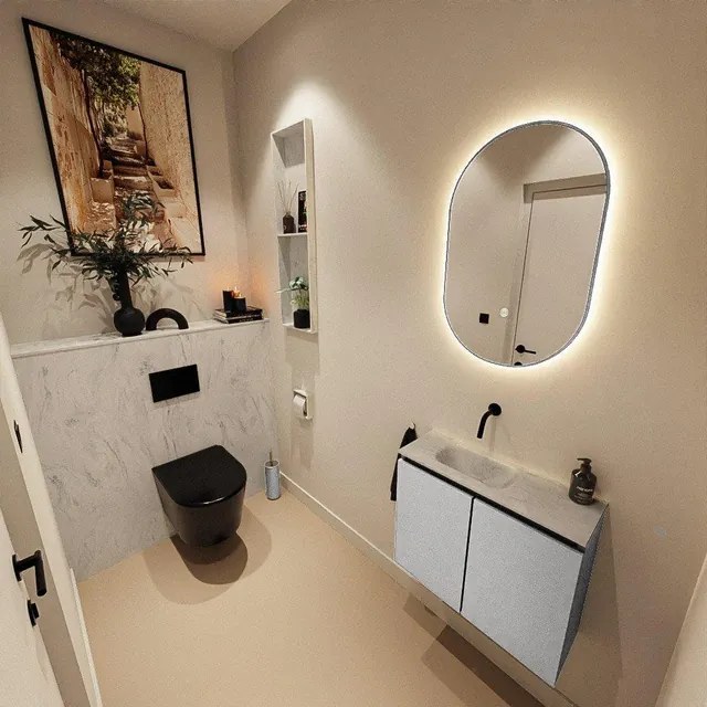 MONDIAZ TURE-DLUX 60cm toiletmeubel Plata. EDEN wastafel Opalo positie links. Zonder kraangat. TUREDX60PLAL0OPA