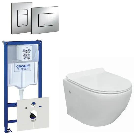 Go compact Spoelrandloos toiletset bestaande uit Grohe inbouwreservoir, met toiletzitting en bedieningsplaat chroom