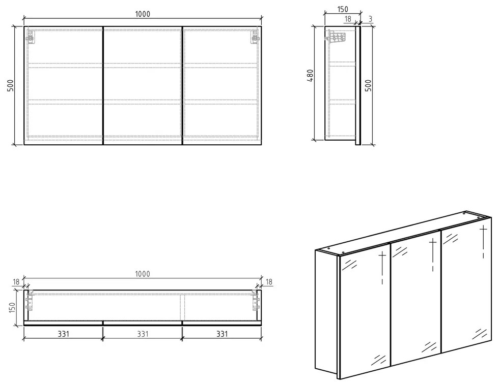 Differnz Brida spiegelkast 50x100x15cm wit