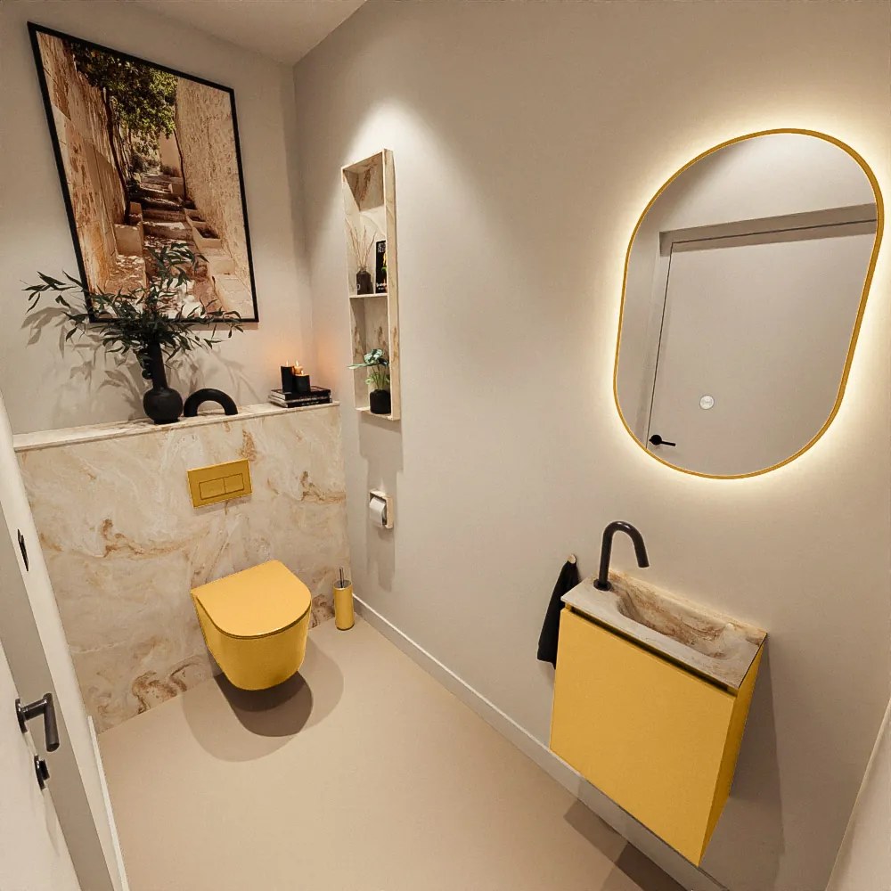 Mondiaz Ture DLux toiletmeubel 40cm ocher met wastafel frappe rechts met kraangat