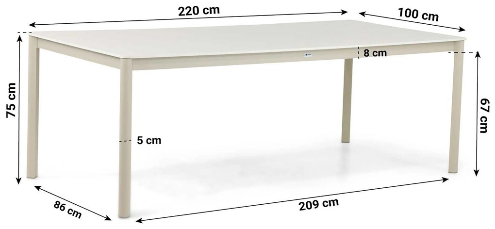 Tuinset 6 personen 220 cm Aluminium Zand/Beige Lifestyle Garden Furniture Fiora/Como