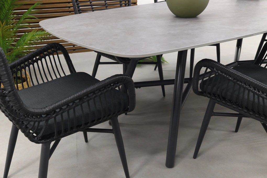 Jasmine Black/Benevento 6-persoons deens ovale dining tuinset 240x110 cm. - Betonlook