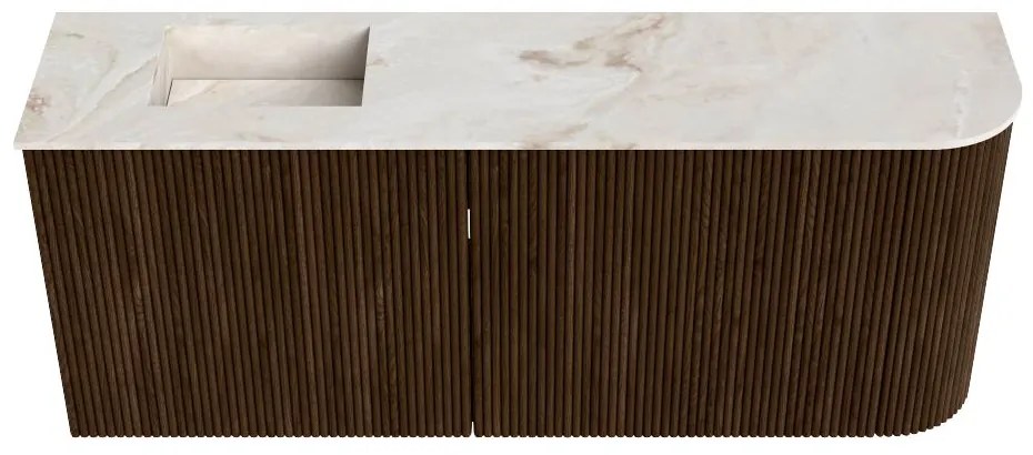 Mondiaz Joya DLux 100cm toiletmeubel ronding rechts walnut met wastafel faye links 1 kraangat frappe