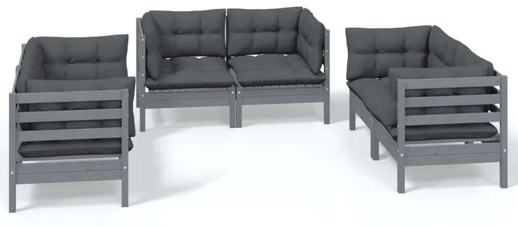 vidaXL 6-delige Loungeset met kussens massief grenenhout