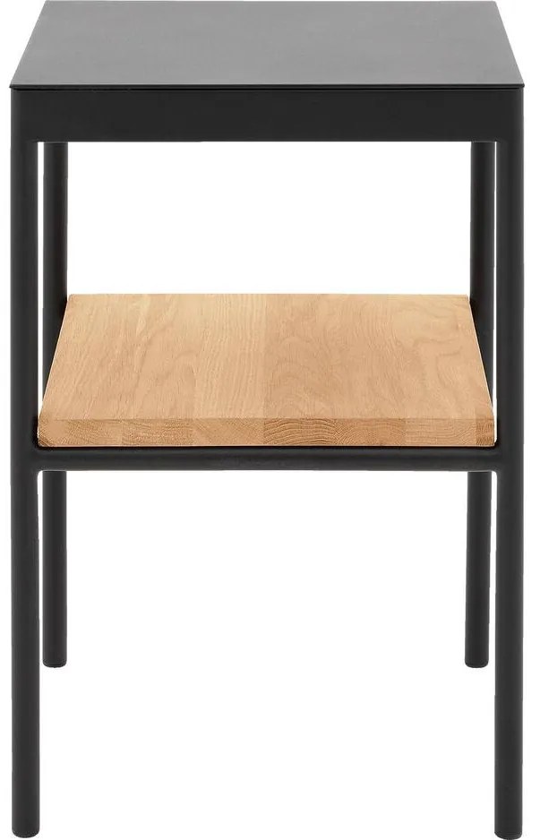 Goossens Bijzettafel Duc, Metaal ral 9005 zwart, tussenblad massief eik, 36,5 x 33,5 x 56 cm hoog