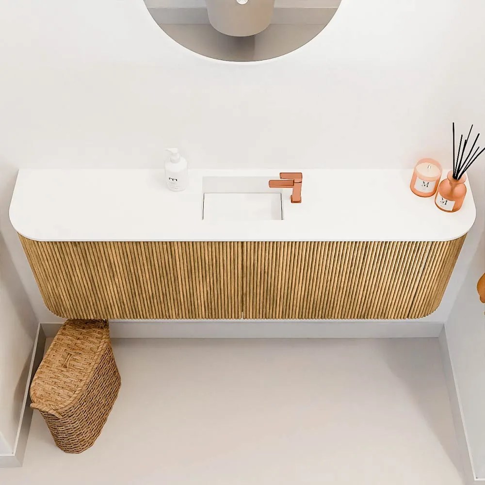 Mondiaz Joya 125cm toiletmeubel ronding links/rechts oak met wastafel faye midden 1 kraangat talc