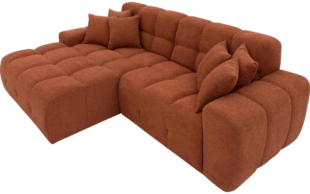 Goossens Excellent Bank Kubus bruin, stof, 1,5-zits, modern design met chaise longue links