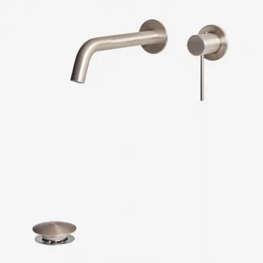 Orveta Messing Inbouw Wastafelkraanset En Click-clack Wastafelafvoer In Roestvrij Staal En Messing Klep Zonder Overloop & Geborsteld Grijs - Sklum