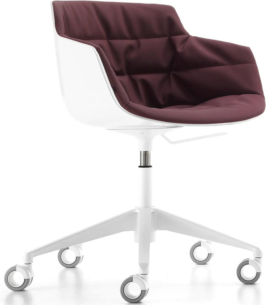 MDF Italia Flow Slim Chair gestoffeerde bureaustoel wit onderstel witte kuip Londra burgundy